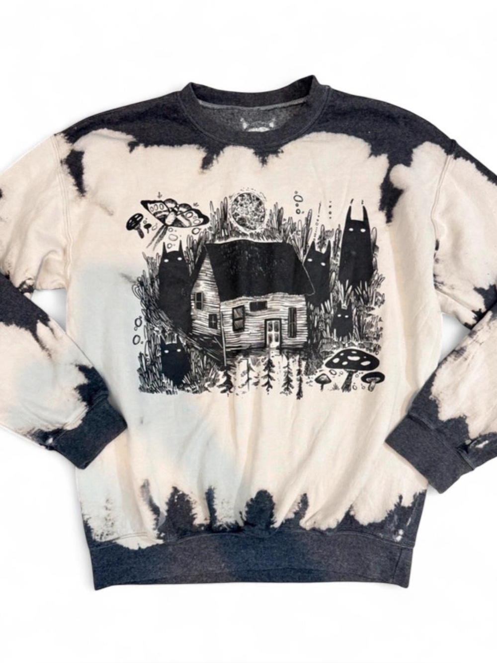 Graphic Tie-Dye Crewneck Sweater - Black & Cream